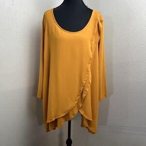 Jessica‎ London Blouse women's 26/28 Mustard Yellow Layered Sheer Flowy Cottage